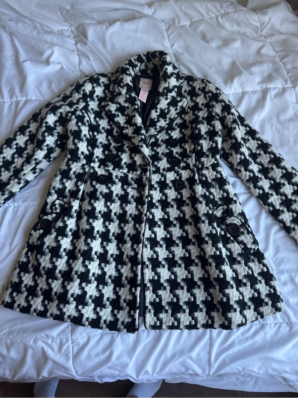 Candie's Black & White Houndstooth Pea Coat